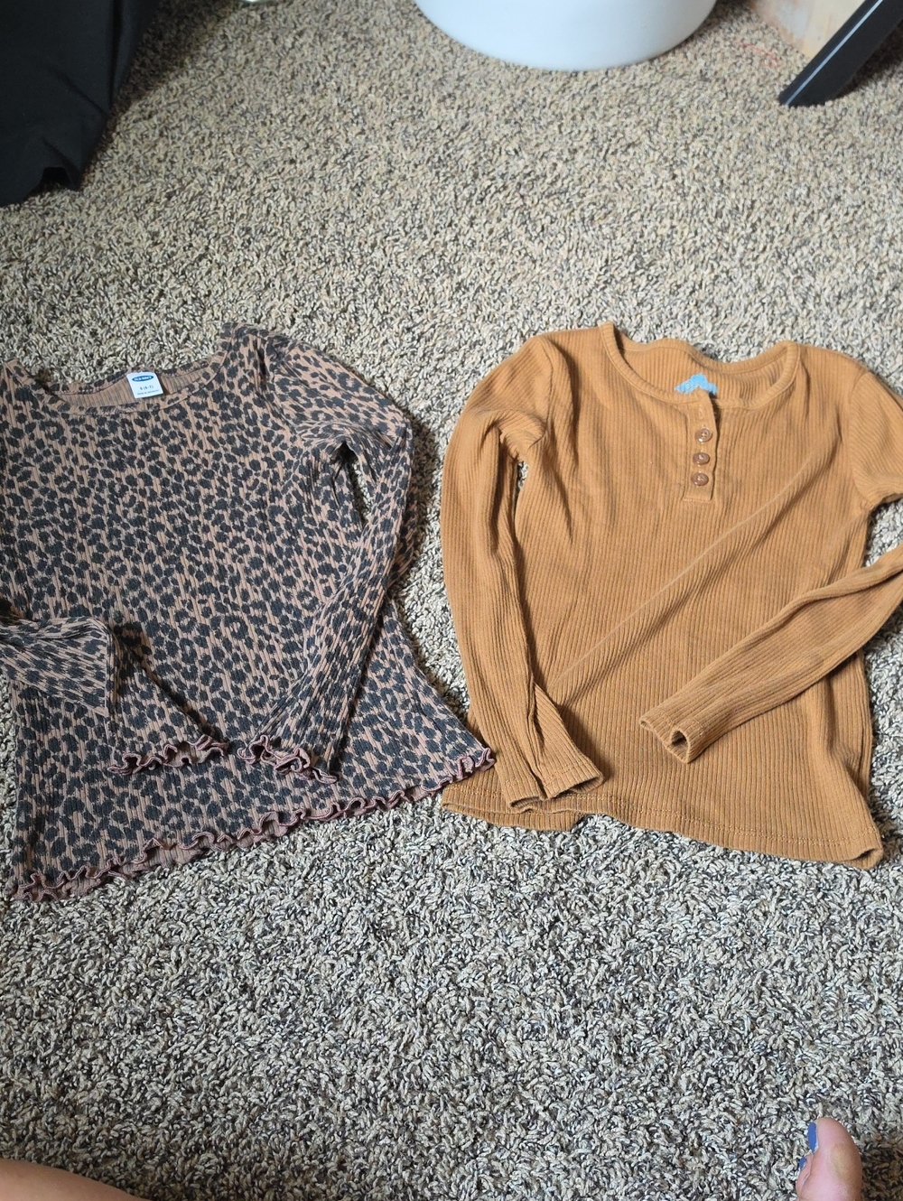 Leopard Print Long Sleeve Top & Light Brown Henley Ribbed Top - Pair